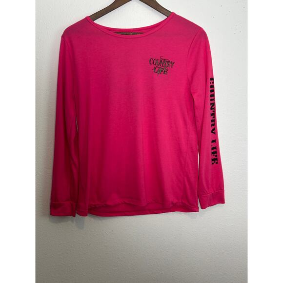 Country Life Tops - Women's Country Life Long Sleeve Shirt Pink with Camo Size S